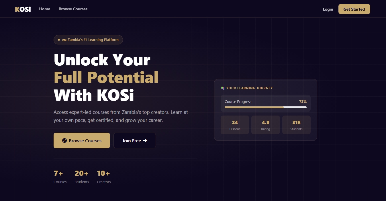 KOSi website homepage preview