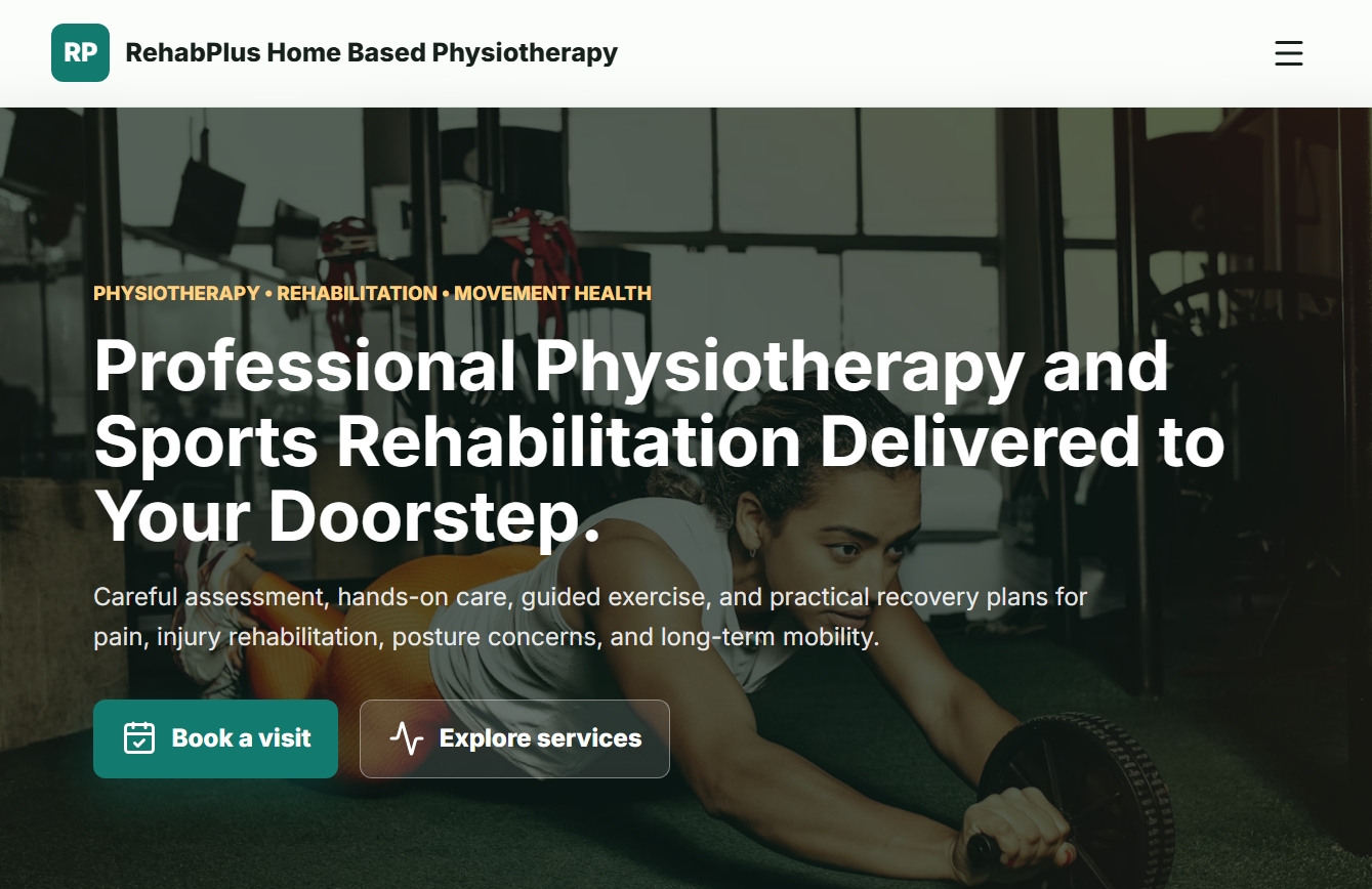 RehabPlus Home Based Physiotherapy homepage preview